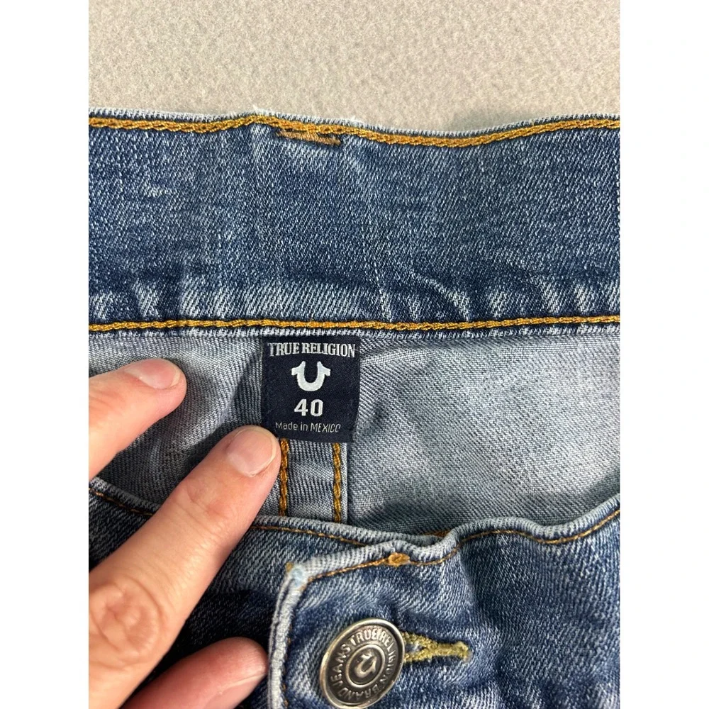 True Religion Jeans Mens 40 Blue Straight Leg Gino Slim‎ Horseshoe Stitching